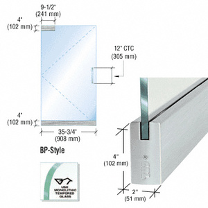 CRL Dry Glazed Frameless Glass 3' BP-Style Brushed Stainless Single Door Only Kit - without Lock