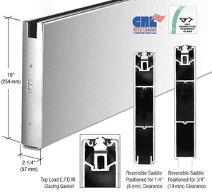 CRL Polished Stainless 10" x 120" Length Square Sidelite Rail for 5/8" or 3/4" Glass