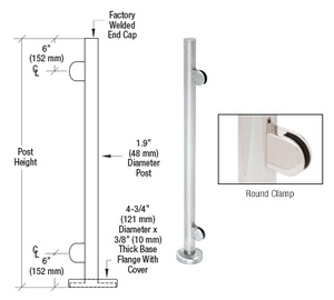 CRL Polished Stainless 36" Steel Round Glass Clamp End Post Railing Kit