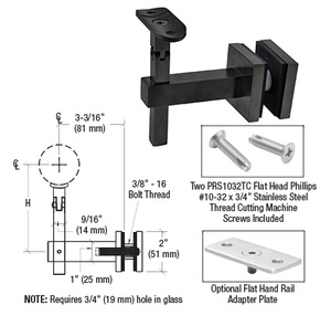 CRL Matte Black Huntington Series Glass Mounted Hand Rail Bracket