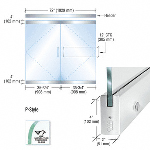 CRL Dry Glazed Frameless Glass 6'-0" P-Style Polished Stainless Double Door Complete Entrance Kit - with Lock