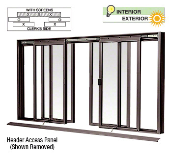 CRL Duranodic Bronze DW Series Four Panel Manual Deluxe Sliding Service Window OXXO with Screen