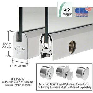 Satin Anodized Low Profile Tapered DRS Door Patch Rail With Lock for 1/2" Glass - 8" Length
