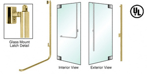 CRL-Blumcraft® Satin Brass Right Hand Reverse Glass Mount Retainer Plate "LS" Exterior, Top Securing Panic Handle