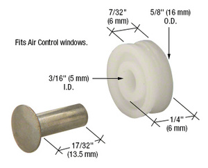 CRL 5/8" Nylon Sliding Window Center Grove Roller with Axle Pin for Air Control Windows