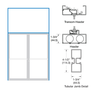 CRL-U.S. Aluminum Clear Anodized 75-1/2" x 126" 450 Series Transom Double Door Frame Center Hung for OHCC With 3-Point Lock