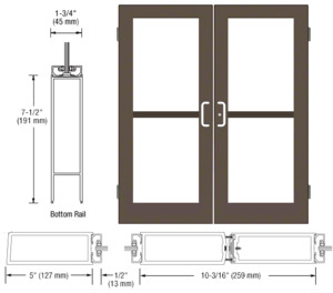 CRL-U.S. Aluminum Bronze Black Anodized Custom Size Pair Series 550 Wide Stile Butt Hinge Entrance Door With Panics for Surface Mount Door Closers