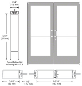 CRL-U.S. Aluminum Clear Anodized Custom Pair Series 400 Medium Stile Offset Pivot Entrance Doors for Surface Mount Door Closer