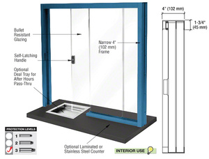 CRL Powder Painted Bullet Resistant Level 3 Manual Sliding Service Window