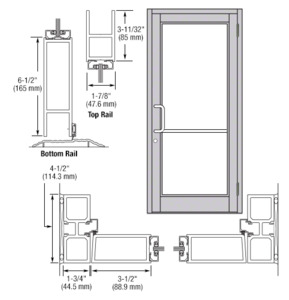 CRL-U.S. Aluminum Clear Anodized Custom Single Series 800 Durafront Medium Stile Butt Hinge Entrance Door for Surface Mount Door Closer