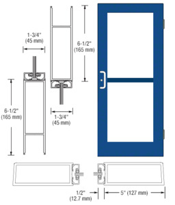 CRL-U.S. Aluminum Custom KYNAR® Paint Custom Single Series 550 Wide Stile Butt Hinged Entrance Door For Panic and Overhead Concealed Door Closer
