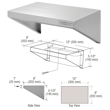 CRL Stainless Steel 12" Wide x 8" Deep Purse Shelf