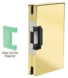 CRL Polished Brass 6" x 10" RH/LHR Custom Center Lock Glass Keeper with Deadlatch Electric Strike