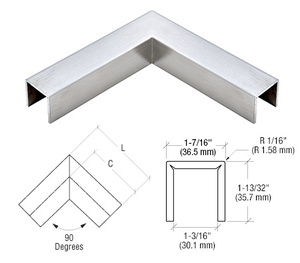 CRL 316 Brushed Stainless LC10 Series Crisp Corner U-Channel 90 Degree Horizontal Corner for 21.52 mm Glass Cap Railing