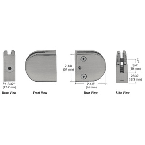 CRL Brushed Nickel Z-Series Round Type Flat Base Zinc Clamp for 3/8" Glass