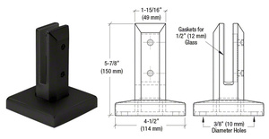 CRL Matte Black Finish Surface Mount Friction Fit Square Spigot