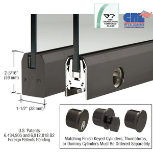 CRL Oil Rubbed Bronze 3/8" Glass Low Profile Tapered Door Rail With Lock - Custom Length