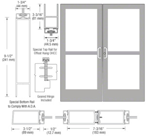 CRL-U.S. Aluminum Clear Anodized Pair 72" x 84" Series 400 Medium Stile Geared Hinge Entrance Doors With Panics for Overhead Concealed Door Closers