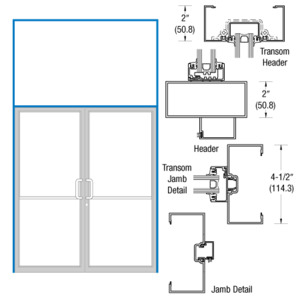 CRL-U.S. Aluminum Dark Bronze/Black Anodized Class 1 Transom Double Door Frame 2" x 4-1/2" Prepped for Offset Pivot Overhead Concealed 105º Closer