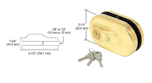CRL Polished Brass Glass Mounted Slip-on Patch Lock for Use With 3/8" Thick Glass