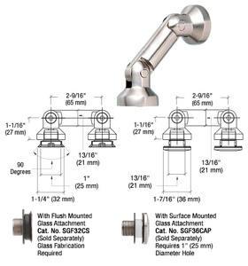 CRL 316 Brushed Stainless Dual Pivot Glass-to-Glass Swivel Fitting