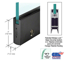 CRL Black Powder Coat 3/8" Glass 6" Square Door Rail With Lock - Custom Length