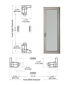 Custom Series 900 Clear Anodized Hinged Left Swing Out Terrace Single Door with 3-3/4" Bottom Rail and Standard Threshold