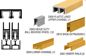 CRL Gold Anodized Deluxe Track Assembly With D609 Upper and D603 Lower Track - Steel Ball-Bearing Wheels