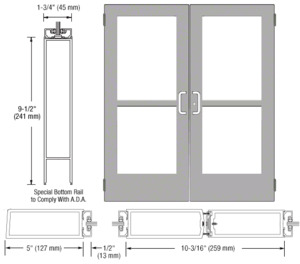 CRL-U.S. Aluminum Clear Anodized Custom Size Pair Series 550 Wide Stile Butt Hinge Entrance Door With Panics for Surface Mount Door Closers