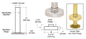 CRL Polished Brass Steel Flange and Canopy for 1-1/2" Tubing