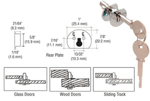 CRL Chrome Keyed Alike Lock for Cabinet Swinging Glass Door LK30KA