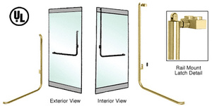 CRL-Blumcraft® Satin Brass Left Hand Reverse Rail Mount Retainer Plate "B" Exterior, Top Securing Panic Handle for 3/4" Glass