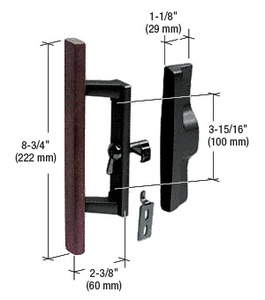 CRL Wood/Black Non-Keyed Internal Lock Sliding Glass Door Handle Set with 3-15/16" Screw Holes for Viking Doors