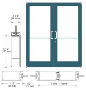 CRL-U.S. Aluminum Custom KYNAR® Paint Custom Pair Series 400 Medium Stile Offset Pivot Entrance Doors for Surface Mount Door Closers