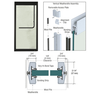 CRL Custom Matte Black vertical Weatherstile Kits for 3/4" Glass Single Doors
